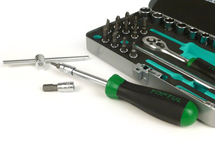 Dopsleutelset (ratelbox) -TOPTUL 1/4- 4mm-14mm + bits - 31 stuks