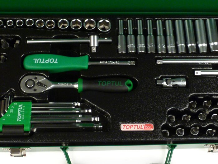 Dopsleutelset (ratelbox) -TOPTUL 1/4- 4mm-14mm + bits - 72 stuks