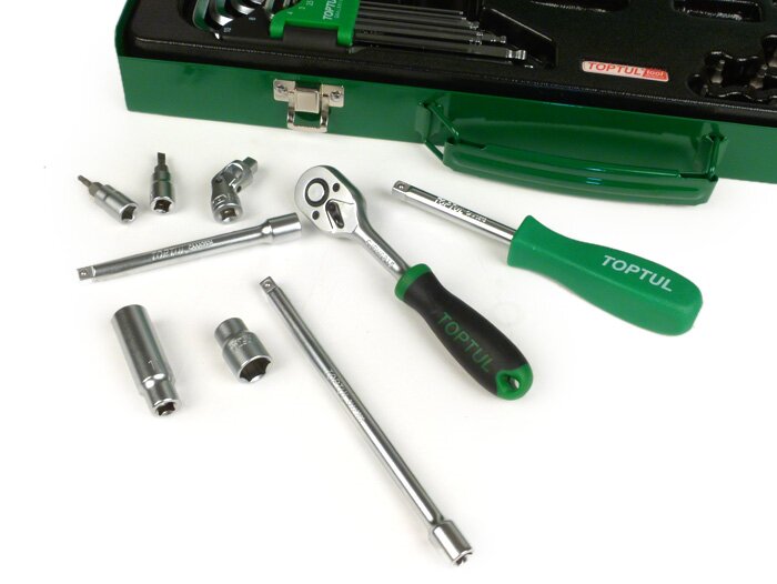 Dopsleutelset (ratelbox) -TOPTUL 1/4- 4mm-14mm + bits - 72 stuks