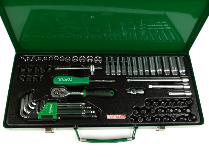 Dopsleutelset (ratelbox) -TOPTUL 1/4- 4mm-14mm + bits - 72 stuks