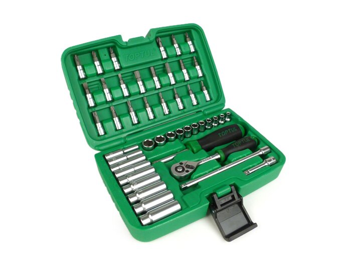 Dopsleutelset (ratelbox) -TOPTUL 1/4- 4mm-13mm + bits - 46 stuks