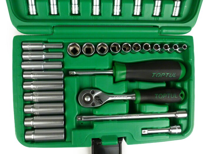 Dopsleutelset (ratelbox) -TOPTUL 1/4- 4mm-13mm + bits - 46 stuks