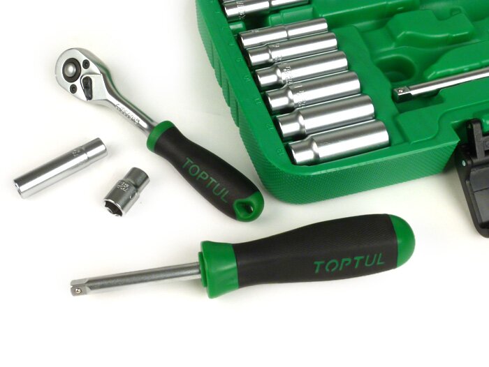 Dopsleutelset (ratelbox) -TOPTUL 1/4- 4mm-13mm + bits - 46 stuks