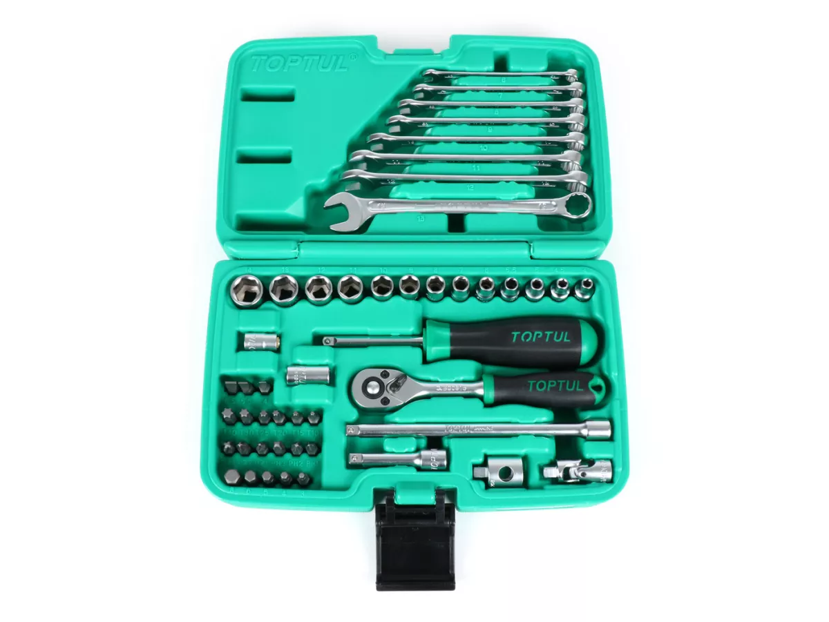 Dopsleutelset (ratelbox) -TOPTUL 1/4- 4mm-14mm + bits - 49 stuks