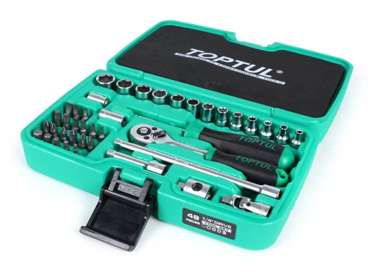 Dopsleutelset (ratelbox) -TOPTUL 1/4- 4mm-14mm + bits - 49 stuks