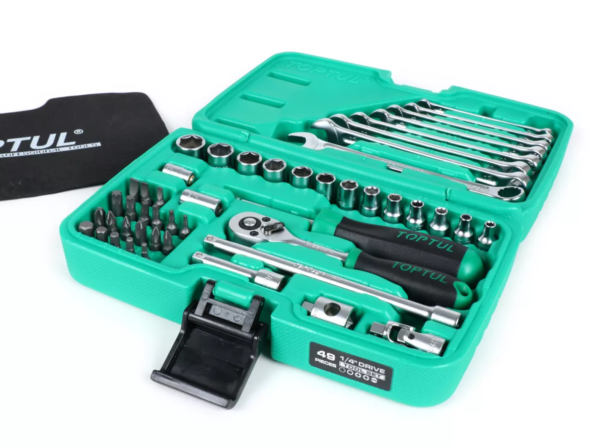 Dopsleutelset (ratelbox) -TOPTUL 1/4- 4mm-14mm + bits - 49 stuks