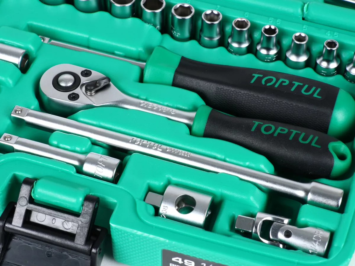 Dopsleutelset (ratelbox) -TOPTUL 1/4- 4mm-14mm + bits - 49 stuks