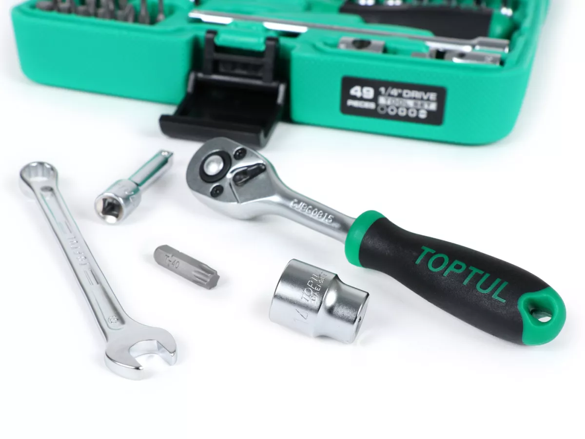 Dopsleutelset (ratelbox) -TOPTUL 1/4- 4mm-14mm + bits - 49 stuks