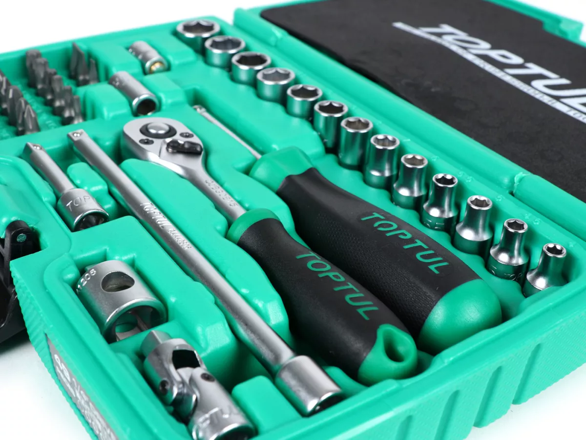 Dopsleutelset (ratelbox) -TOPTUL 1/4- 4mm-14mm + bits - 49 stuks