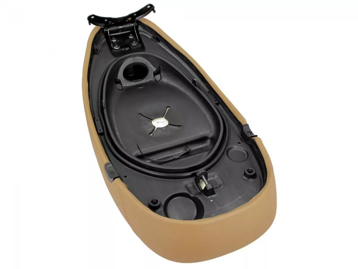 Seat -PIAGGIO, dual seat, brown- Vespa Primavera 125 (ZAPMA1100, ZAPMA1101, ZAPMD1100), Vespa Primavera 150 (ZAPMA1200, ZAPMA1201, ZAPMD120), Vespa Primavera 50 (ZAPCA0200)