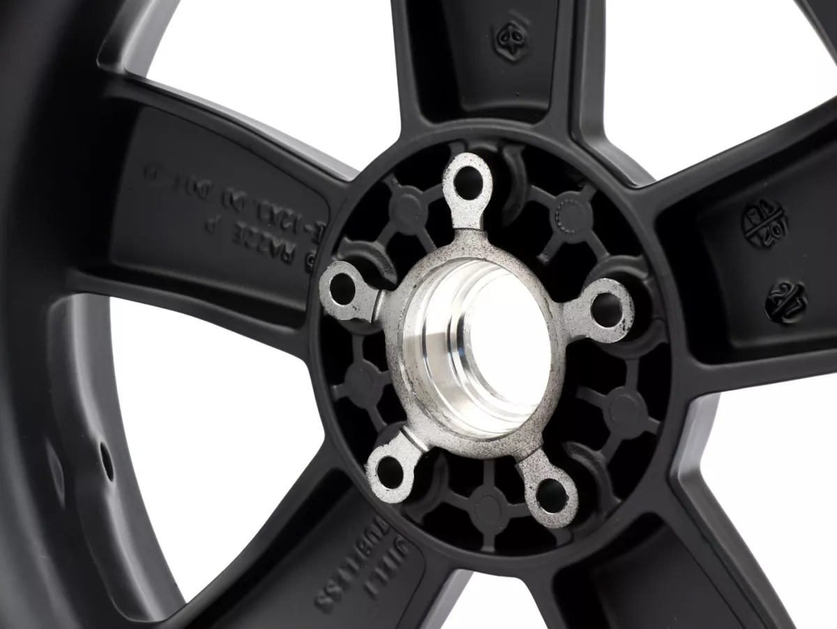 Pelek -PIAGGIO GTS125/300 Super Sport, HPE, Supertech, Notte - hitam matt, (3.00x12) - 5 jari-jari - cocok untuk Vespa GT, GTL, GTS, GTV, HPE 125-300cc - depan (semua tahun) dan belakang (2014-2016)