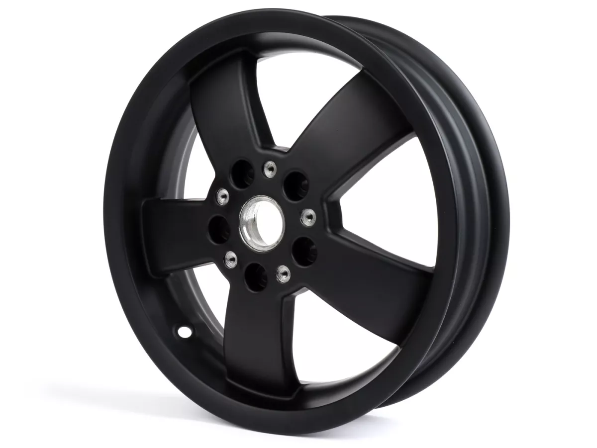 Fälg -PIAGGIO GTS125/300 Super Sport, HPE, Supertech, Notte - svart matt, (3.00x12) - 5 ekrar - passar Vespa GTS, HPE 125/300cc - bak (2017-, ABS-tonhjul fastskruvat på fälg)