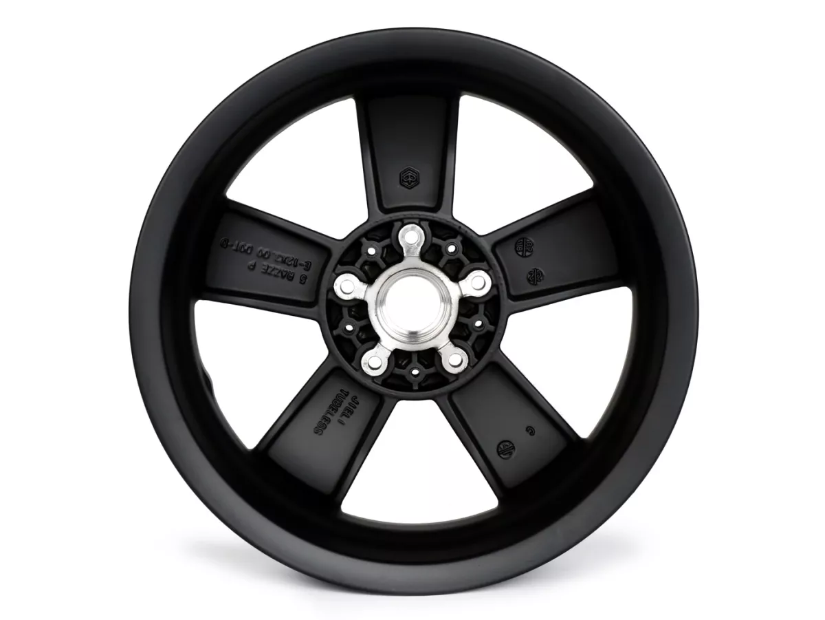 Fälg -PIAGGIO GTS125/300 Super Sport, HPE, Supertech, Notte - svart matt, (3.00x12) - 5 ekrar - passar Vespa GTS, HPE 125/300cc - bak (2017-, ABS-tonhjul fastskruvat på fälg)
