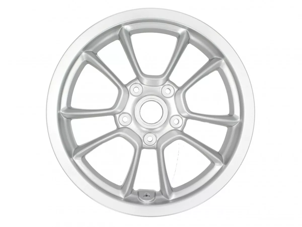 Voorvelg, zilver -PIAGGIO 3.00-12 inch - 10 spaken- Vespa Primavera 125 (ZAPMA1100, ZAPMA1101, ZAPMD1100), Vespa Primavera 150 (ZAPMA1200, ZAPMA1201, ZAPMD120), Vespa Primavera 50 (ZAPCA0100, ZAPCA0102, ZAPCA0200, ZAPCA0202, ZAPCD010, ZAPCD020)