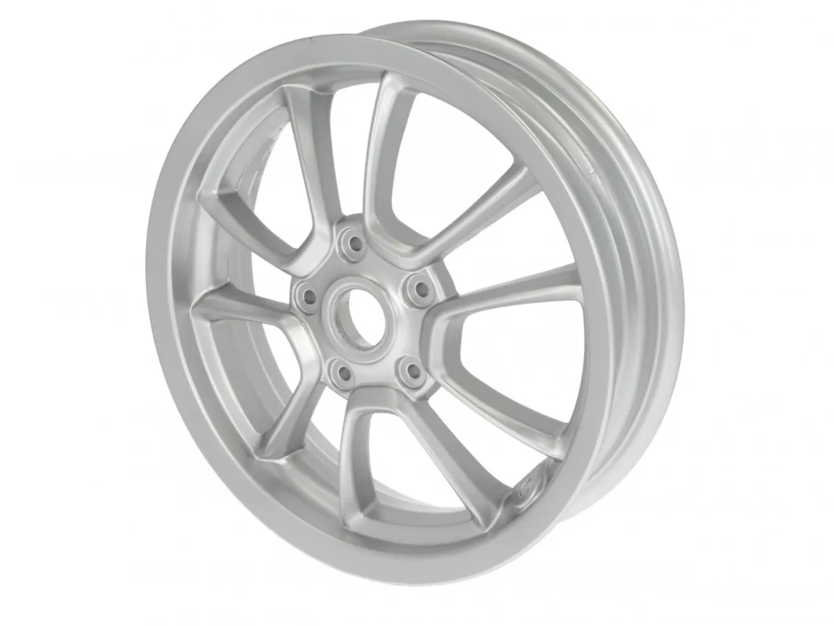 Voorvelg, zilver -PIAGGIO 3.00-12 inch - 10 spaken- Vespa Primavera 125 (ZAPMA1100, ZAPMA1101, ZAPMD1100), Vespa Primavera 150 (ZAPMA1200, ZAPMA1201, ZAPMD120), Vespa Primavera 50 (ZAPCA0100, ZAPCA0102, ZAPCA0200, ZAPCA0202, ZAPCD010, ZAPCD020)