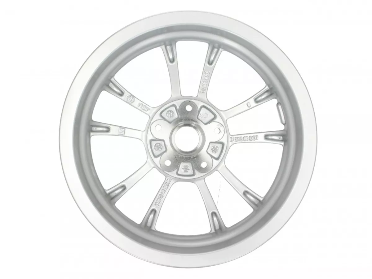 Voorvelg, zilver -PIAGGIO 3.00-12 inch - 10 spaken- Vespa Primavera 125 (ZAPMA1100, ZAPMA1101, ZAPMD1100), Vespa Primavera 150 (ZAPMA1200, ZAPMA1201, ZAPMD120), Vespa Primavera 50 (ZAPCA0100, ZAPCA0102, ZAPCA0200, ZAPCA0202, ZAPCD010, ZAPCD020)