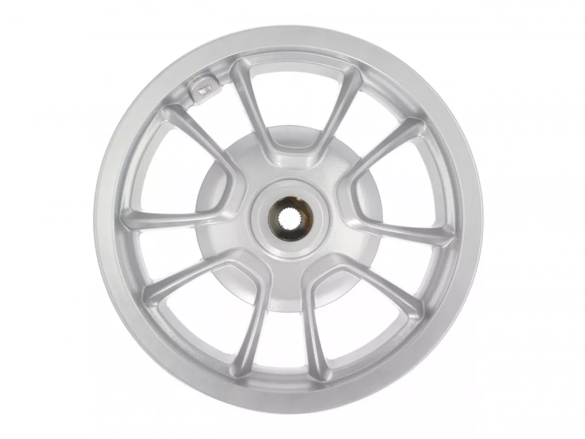 Pelek belakang, perak -PIAGGIO 3.00-12 inci, Ø tromol rem = 140mm - 10 jari-jari - Vespa Primavera 125 (ZAPMA1100, ZAPMA1101, ZAPMD1100), Vespa Primavera 150 (ZAPMA1200, ZAPMA1201, ZAPMD120)
