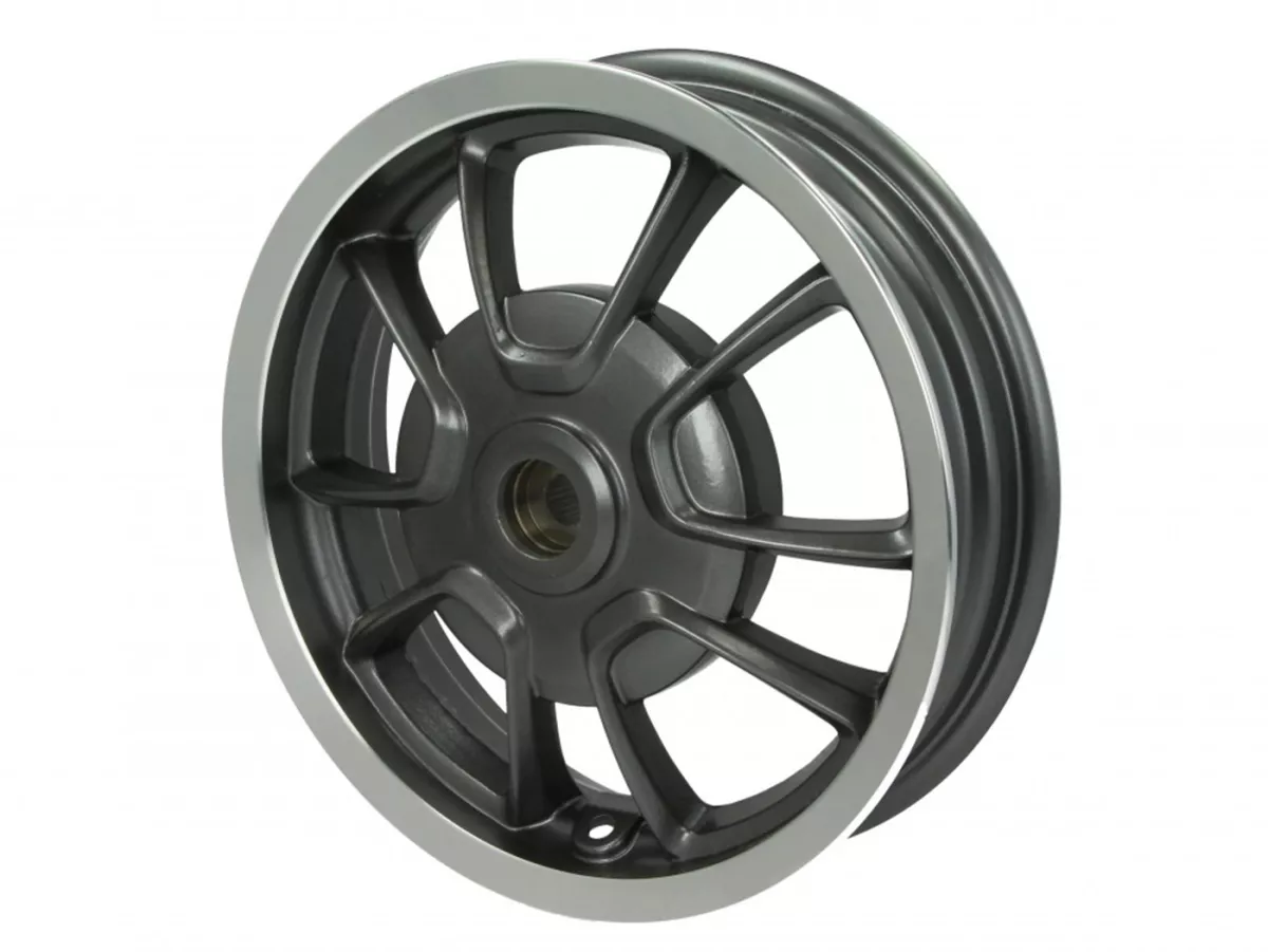 Pelek belakang, pelek perak antrasit -PIAGGIO 3.00-12 inci, Ø tromol rem = 140mm - 10 jari-jari - Vespa Primavera 125 (ZAPMA1100, ZAPMA1101, ZAPMD1100), Vespa Primavera 150 (ZAPMA1200, ZAPMA1201, ZAPMD120)