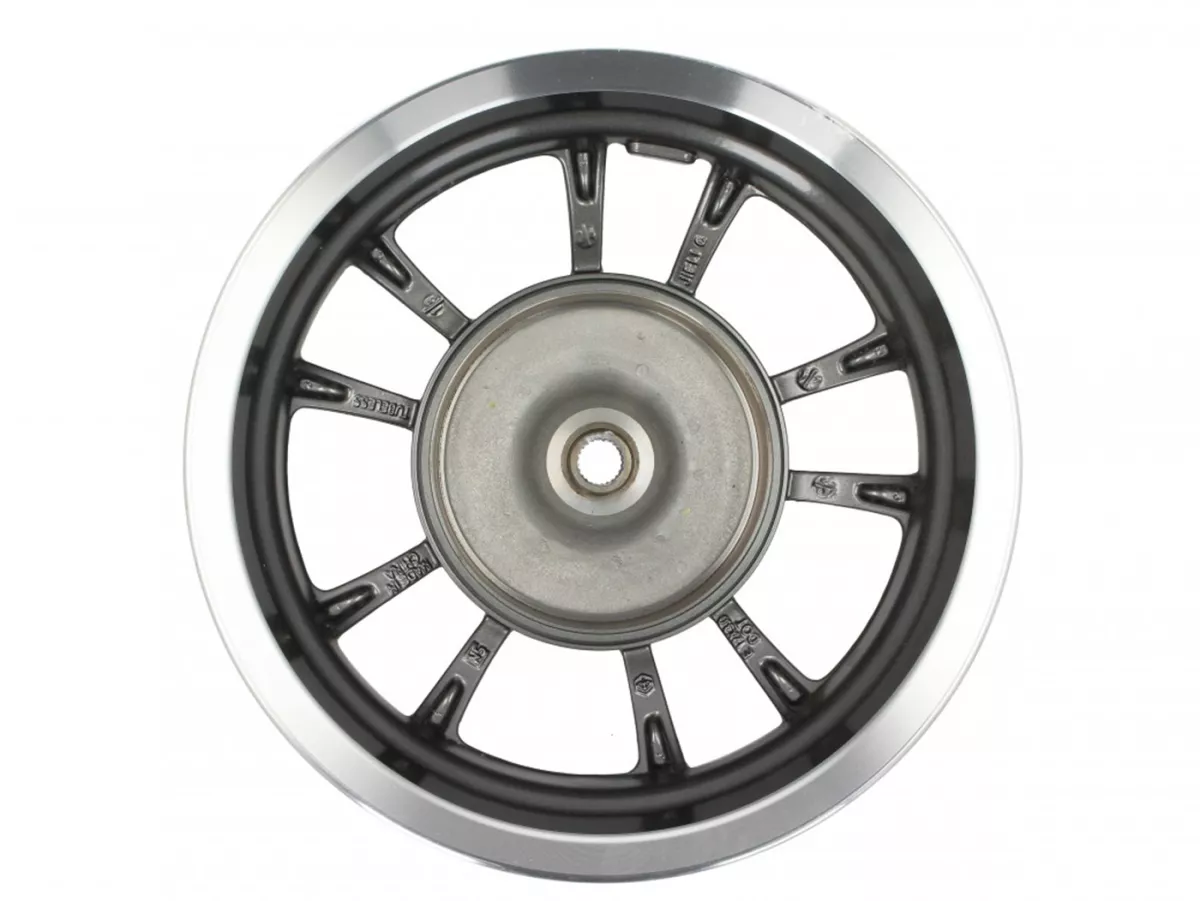 Pelek belakang, pelek perak antrasit -PIAGGIO 3.00-12 inci, Ø tromol rem = 140mm - 10 jari-jari - Vespa Primavera 125 (ZAPMA1100, ZAPMA1101, ZAPMD1100), Vespa Primavera 150 (ZAPMA1200, ZAPMA1201, ZAPMD120)