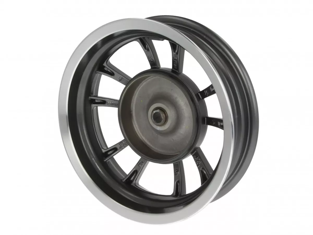 Pelek belakang, pelek perak antrasit -PIAGGIO 3.00-12 inci, Ø tromol rem = 140mm - 10 jari-jari - Vespa Primavera 125 (ZAPMA1100, ZAPMA1101, ZAPMD1100), Vespa Primavera 150 (ZAPMA1200, ZAPMA1201, ZAPMD120)