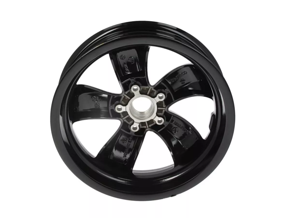 Roda -PIAGGIO, GTS V2021- GTS125/300 Super Sport, HPE, Supertech, Notte - hitam mengkilap, (3.00x12) - 5 jari-jari - cocok untuk Vespa GTS, HPE 125/300cc - depan