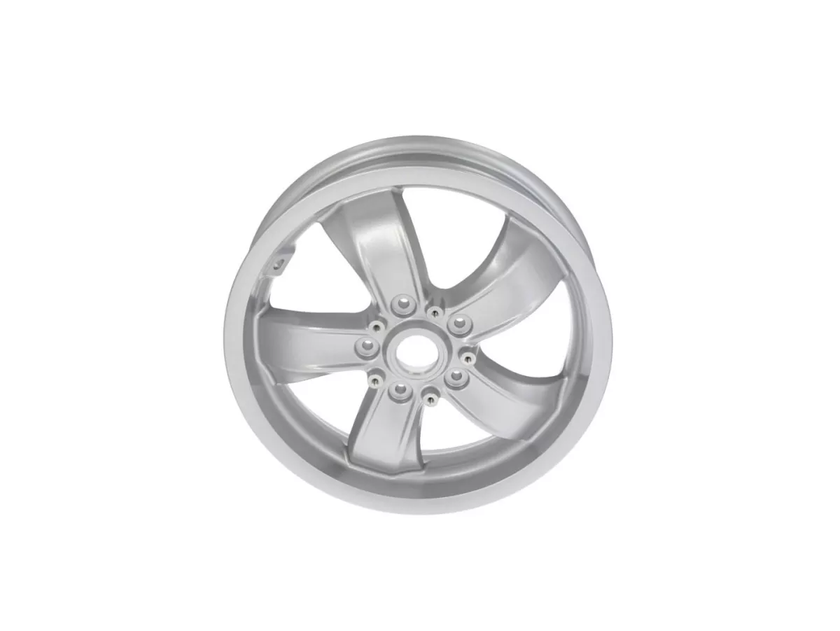 Pelek -PIAGGIO, GTS V2021- GTS125/300 Super Sport, HPE, Supertech, Notte - perak, (3.00x12) - 5 jari-jari - cocok untuk Vespa GTS, HPE 125/300cc - belakang (2017-, velg warna ABS yang dibaut ke pelek)