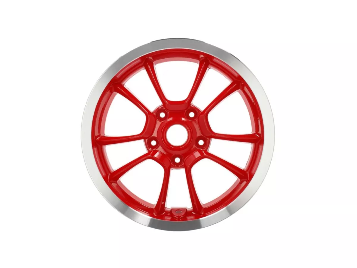 Framfälg, röd silverfälg -PIAGGIO 3.00-12 tum - 10 ekrar- Vespa Primavera 125 (ZAPMA1100, ZAPMA1101, ZAPMD1100), Vespa Primavera 150 (ZAPMA1200, ZAPMA1201, ZAPMD120), Vespa Primavera 50 (ZAPCA0100, ZAPCA0102, ZAPCA0200, ZAPCA0202, ZAPCD010, ZA
