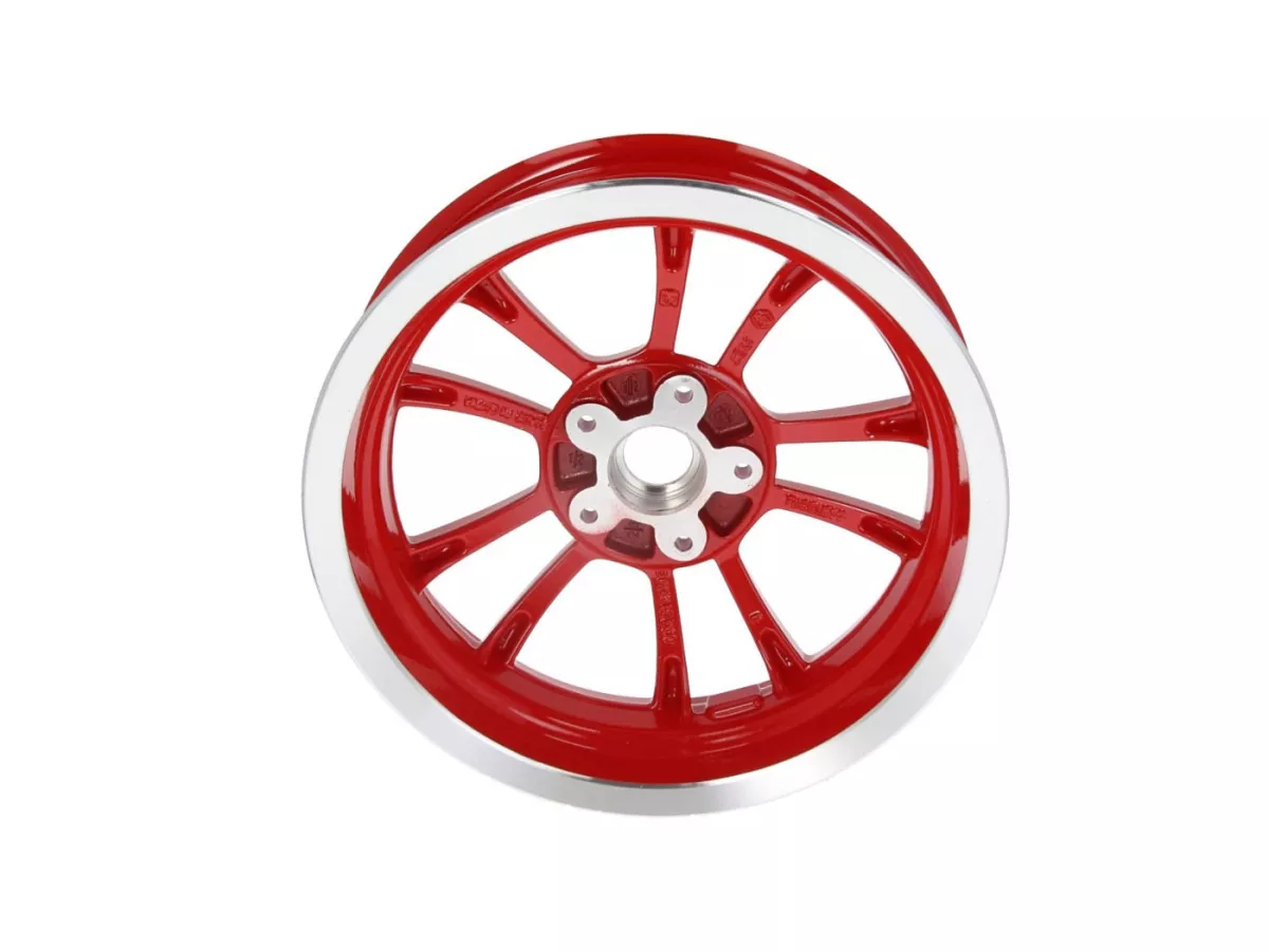 Framfälg, röd silverfälg -PIAGGIO 3.00-12 tum - 10 ekrar- Vespa Primavera 125 (ZAPMA1100, ZAPMA1101, ZAPMD1100), Vespa Primavera 150 (ZAPMA1200, ZAPMA1201, ZAPMD120), Vespa Primavera 50 (ZAPCA0100, ZAPCA0102, ZAPCA0200, ZAPCA0202, ZAPCD010, ZA