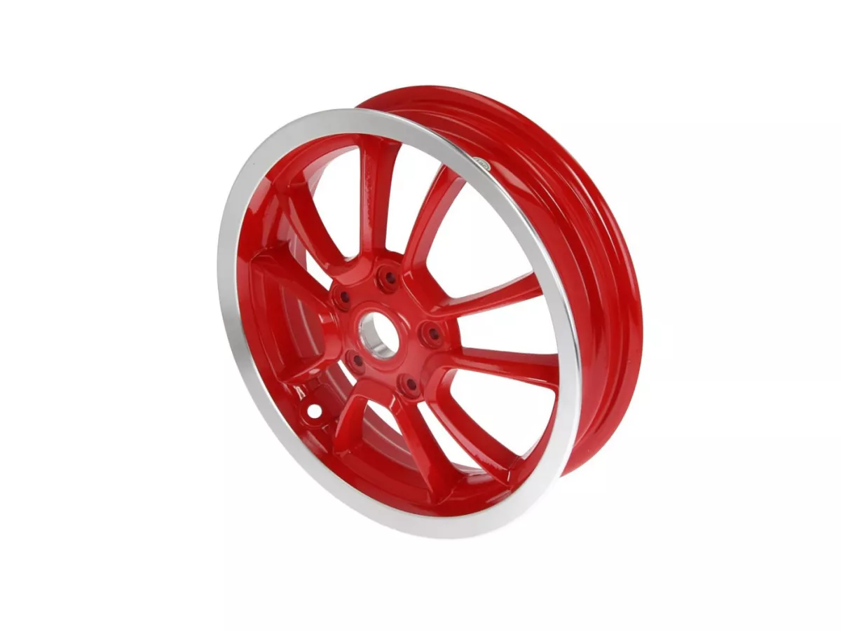 Framfälg, röd silverfälg -PIAGGIO 3.00-12 tum - 10 ekrar- Vespa Primavera 125 (ZAPMA1100, ZAPMA1101, ZAPMD1100), Vespa Primavera 150 (ZAPMA1200, ZAPMA1201, ZAPMD120), Vespa Primavera 50 (ZAPCA0100, ZAPCA0102, ZAPCA0200, ZAPCA0202, ZAPCD010, ZA