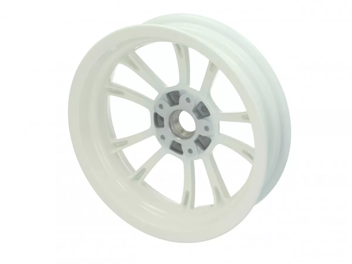 Framfälg, vit -PIAGGIO 3.00-12 tum - 10 ekrar- Vespa Primavera 125 (ZAPMA1100, ZAPMA1101, ZAPMD1100), Vespa Primavera 150 (ZAPMA1200, ZAPMA1201, ZAPMD120), Vespa Primavera 50 (ZAPCA0100, ZAPCA0102, ZAPCA0200, ZAPCA0202, ZAPCD010, ZAPCD020)
