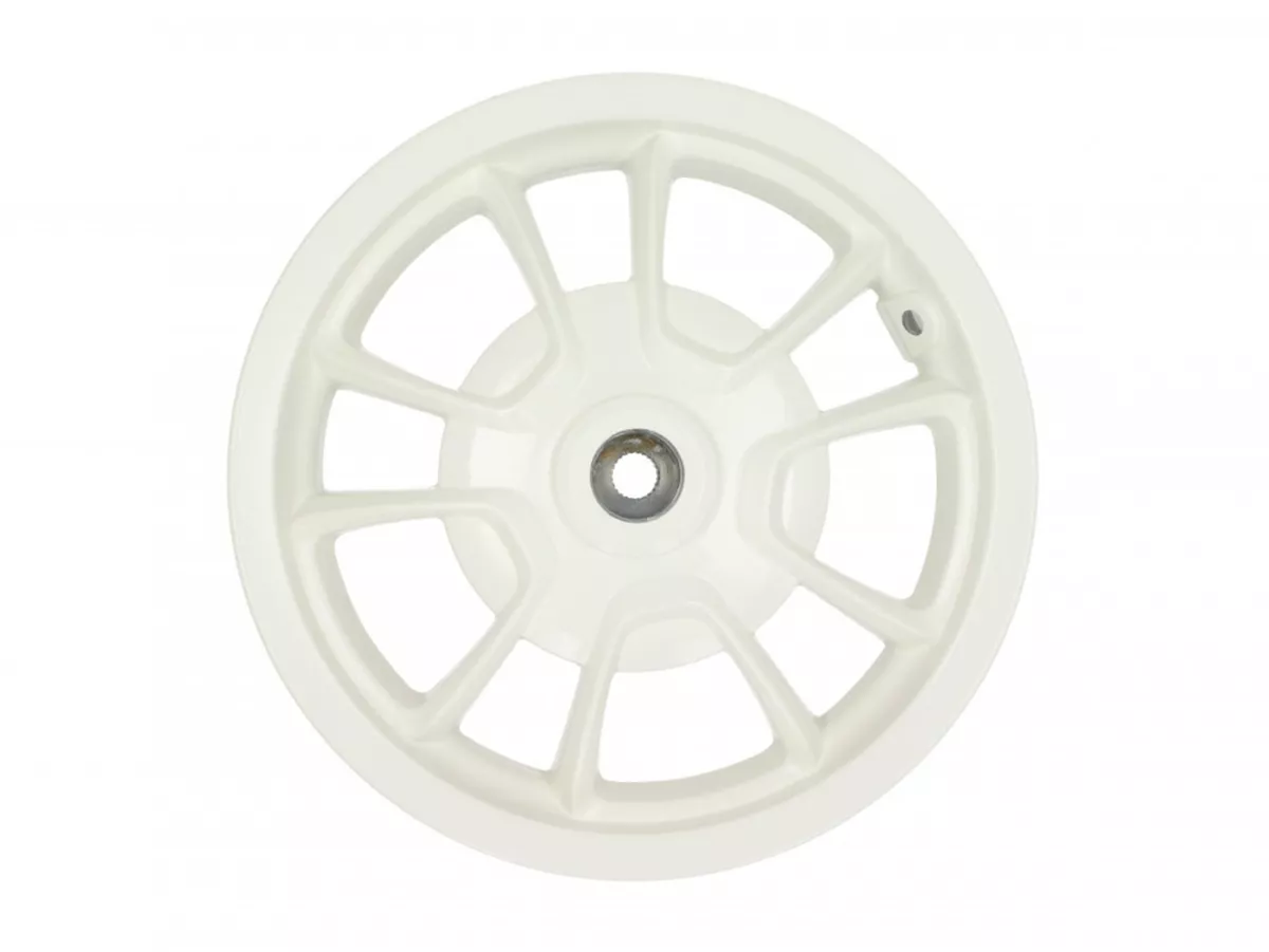 Bakfälg, vit -PIAGGIO 3.00-12 tum, Ø bromstrumma = 140 mm - 10 ekrar- Vespa Primavera 125 (ZAPMA1100, ZAPMA1101, ZAPMD1100), Vespa Primavera 150 (ZAPMA1200, ZAPMA1201, ZAPMD120)