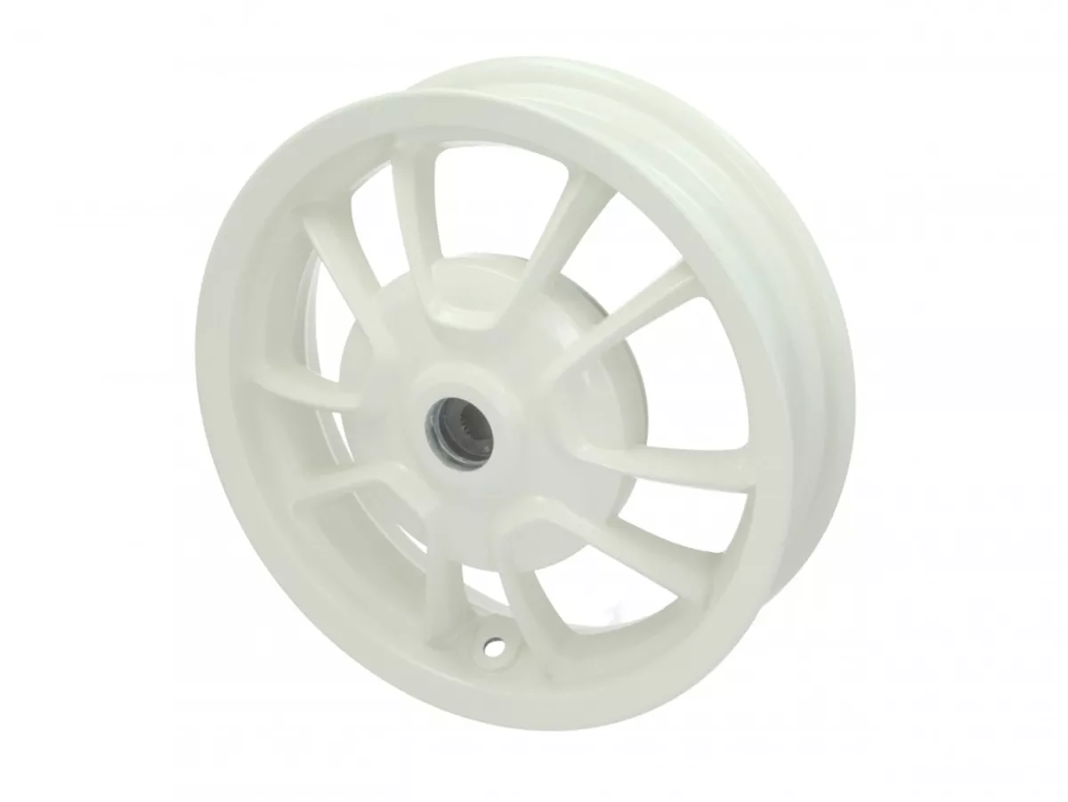 Bakfälg, vit -PIAGGIO 3.00-12 tum, Ø bromstrumma = 140 mm - 10 ekrar- Vespa Primavera 125 (ZAPMA1100, ZAPMA1101, ZAPMD1100), Vespa Primavera 150 (ZAPMA1200, ZAPMA1201, ZAPMD120)