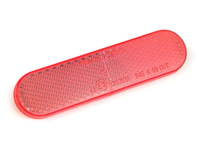 Reflector, red, 96 x 24mm, for gluing -PIAGGIO- Vespa GTS 125 (ZAPMA3100, ZAPMA3200, ZAPMA3700), Vespa GTS 150 (ZAPMA3200, ZAPMA3100), Vespa GTS 250 (ZAPM45100), Vespa GTS 300 (ZAPM45200, ZAPM45202, ZAPMA3300), Vespa GTS HPE 300 (ZAPMA3600, ZAPMD310), Ves