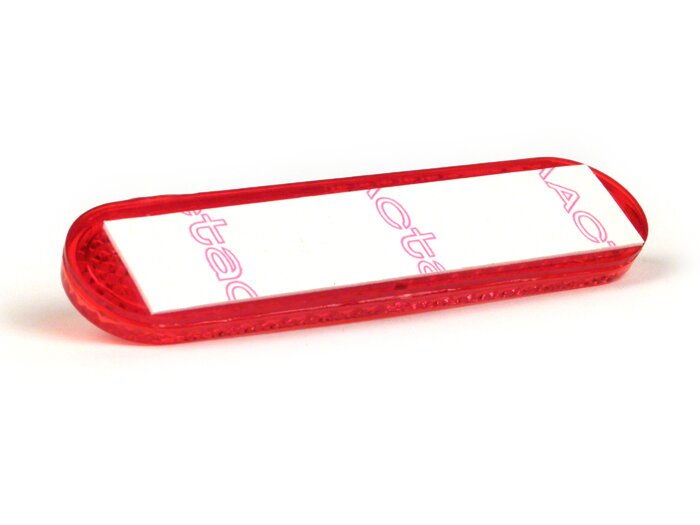 Reflector, red, 96 x 24mm, for gluing -PIAGGIO- Vespa GTS 125 (ZAPMA3100, ZAPMA3200, ZAPMA3700), Vespa GTS 150 (ZAPMA3200, ZAPMA3100), Vespa GTS 250 (ZAPM45100), Vespa GTS 300 (ZAPM45200, ZAPM45202, ZAPMA3300), Vespa GTS HPE 300 (ZAPMA3600, ZAPMD310), Ves