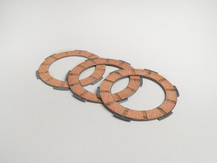 Clutch friction plate set -VESPA Smallframe V50, V90, SS50, SS90, PV125, ET3, PK50, PK80, PK50 S, PK80 S, PK125 S, PK50 XL, PK125 XL, ETS, PK50 HP, PK50 SS  - 3 friction plates