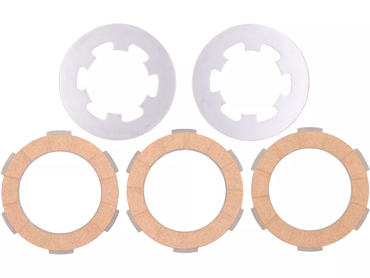 Kopplingsbelägg -VESPA Smallframe V50, V90, SS50, SS90, PV125, ET3, PK50, PK80, PK50 S, PK80 S, PK125 S, PK50 XL, PK125 XL, ETS, PK50 HP, PK50 SS - 3 skivor (inkl. stålskivor)