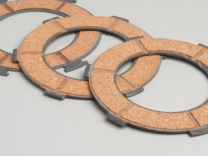 Clutch friction plate set -VESPA type 6 springs (PX80, PX125, PX150)- 3 friction plates premium quality