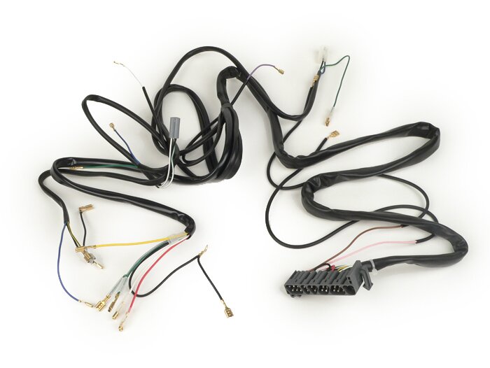 Wiring harness -GRABOR- Vespa PX Lusso (Italia), dengan indikator, tanpa penyearah klakson, tanpa baterai, klakson AC (bel), pelat dasar pengapian dengan 5 kabel