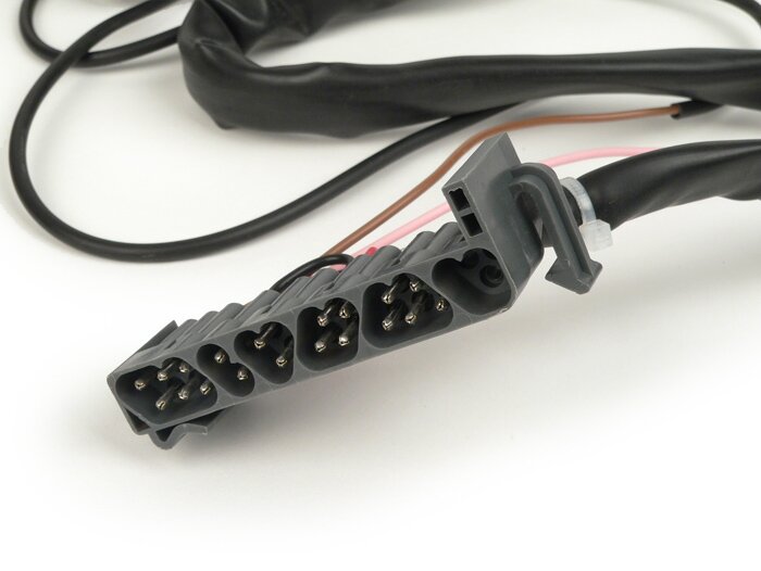 Wiring harness -GRABOR- Vespa PX Lusso (Italia), dengan indikator, tanpa penyearah klakson, tanpa baterai, klakson AC (bel), pelat dasar pengapian dengan 5 kabel