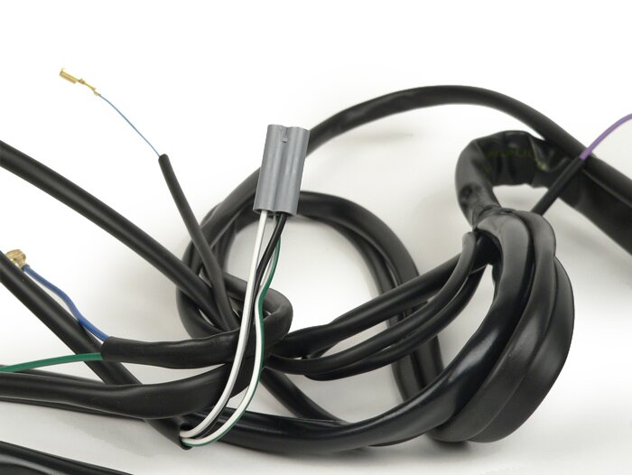 Wiring harness -GRABOR- Vespa PX Lusso (Italia), dengan indikator, tanpa penyearah klakson, tanpa baterai, klakson AC (bel), pelat dasar pengapian dengan 5 kabel