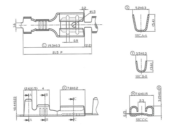 Kabel lug - wadah datar 6.3mm Ø = 1.0-1.5mm²- DIN 46340 - 10 pcs.