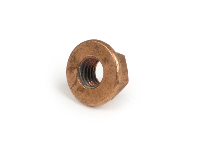 Nut with flange  -similar to DIN 6923- M8 (secure nut) - copper (used for downpipe Vespa PX 2011)