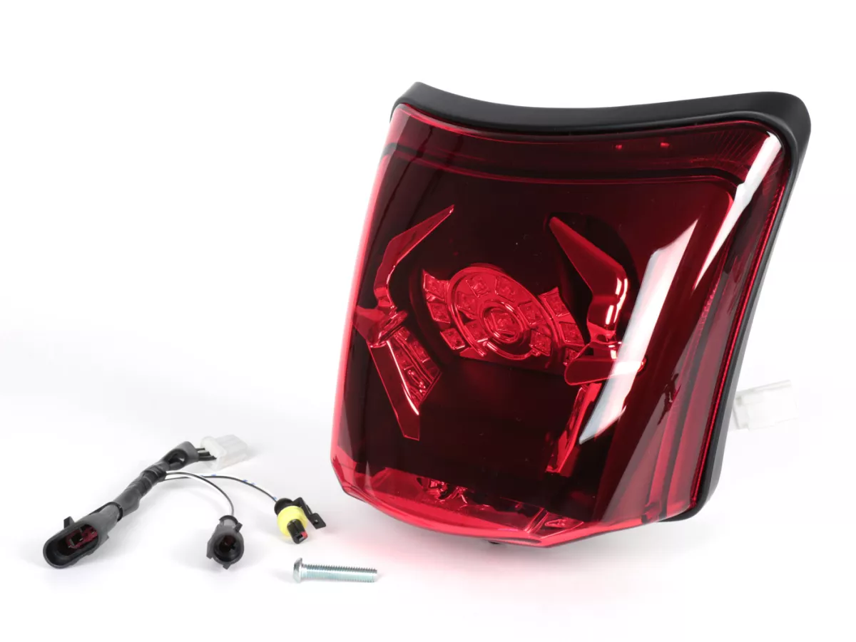 Tail light incl. frame -4 CORSA LED- Vespa GTS (2019-2022) GTS125 iGet, GTS300 HPE, GTS SUPER 125/300 HPE, GTS SUPERSPORT 125/300, GTS SUPERTECH 125/300 HPE - Glass red/ Frame matt black