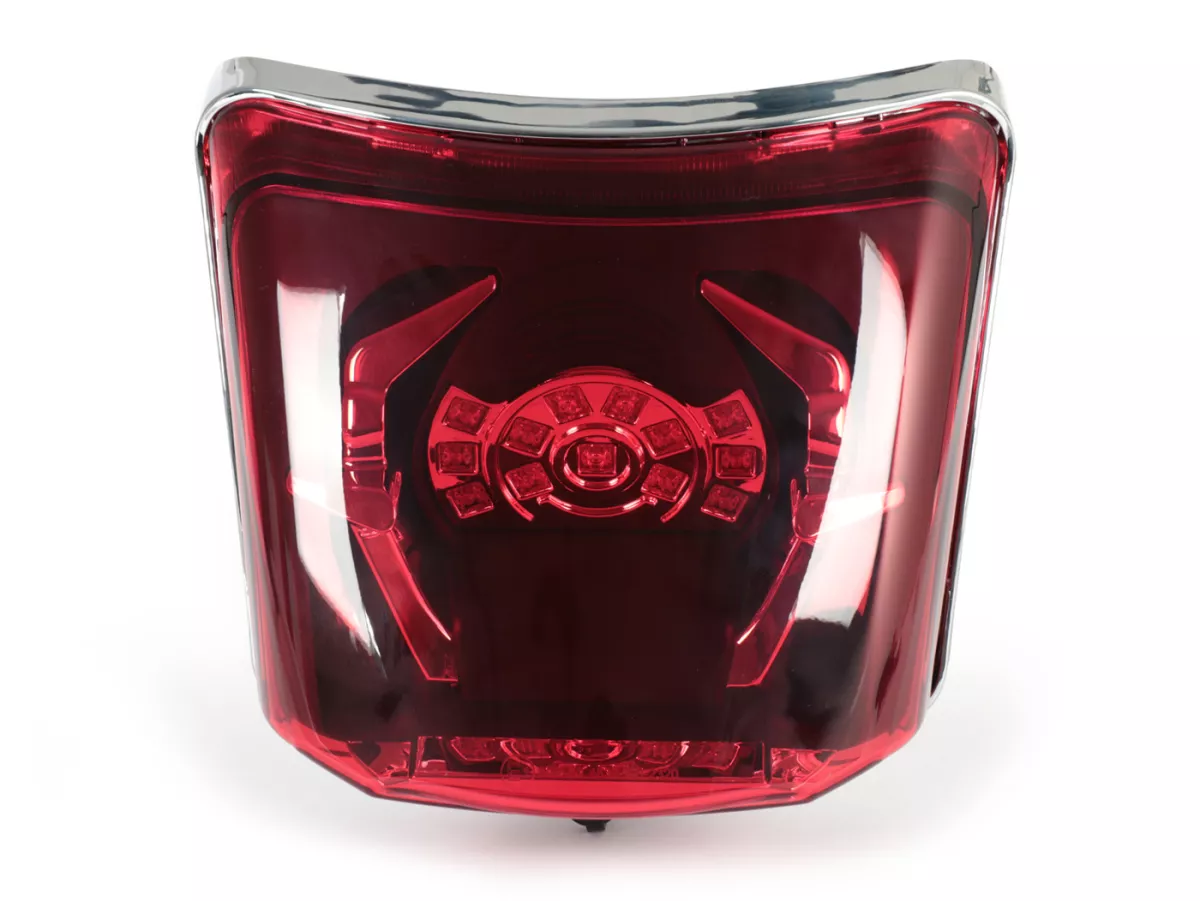 Feu arrière avec support de montage -4 CORSA LED- Vespa GTS (2019-2022) GTS125 iGet, GTS300 HPE, GTS SUPER 125/300 HPE, GTS SUPERSPORT 125/300, GTS SUPERTECH 125/300 HPE - cabochon rouge/ support de montage chromé