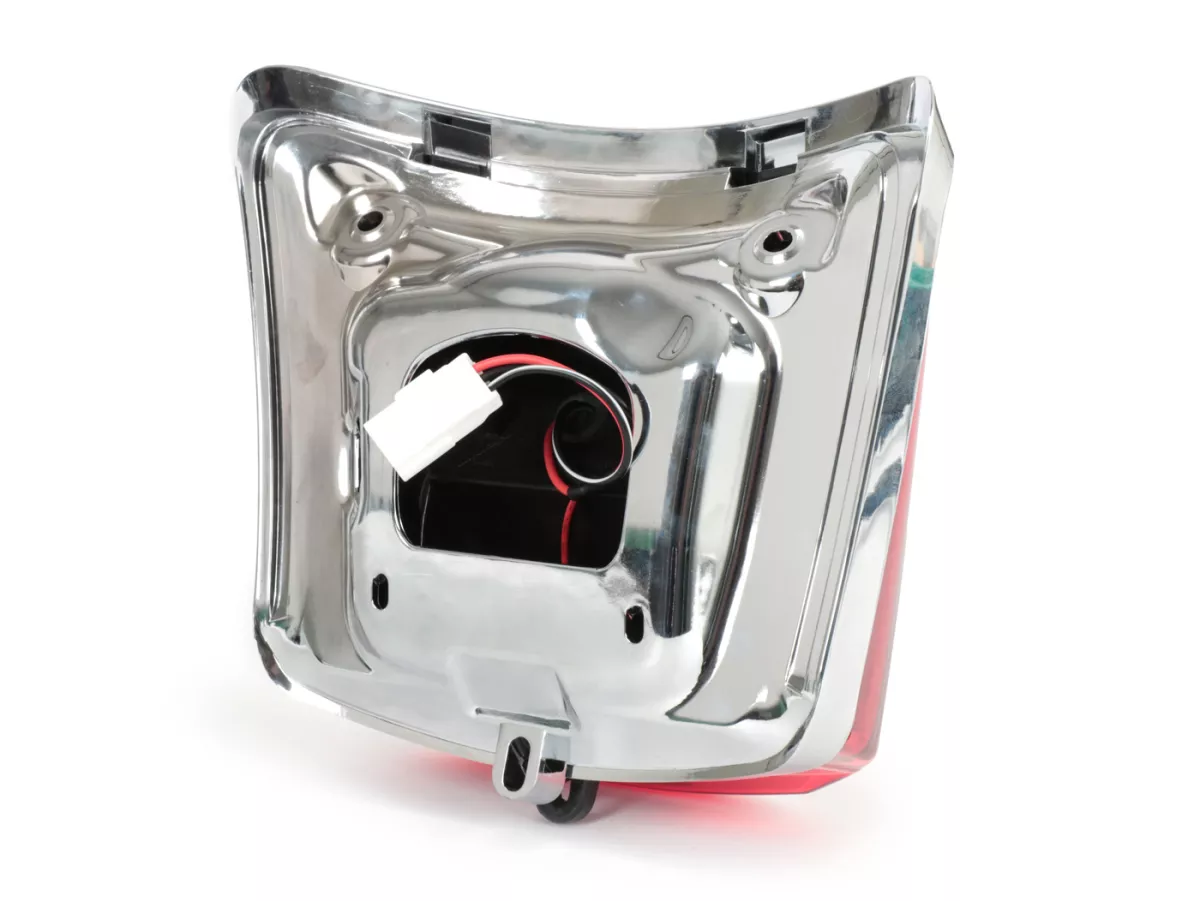 Feu arrière avec support de montage -4 CORSA LED- Vespa GTS (2019-2022) GTS125 iGet, GTS300 HPE, GTS SUPER 125/300 HPE, GTS SUPERSPORT 125/300, GTS SUPERTECH 125/300 HPE - cabochon rouge/ support de montage chromé