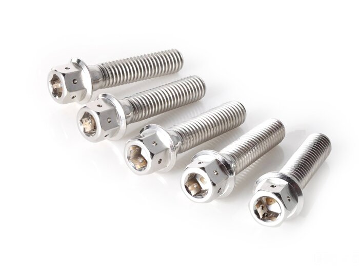 Jeu vis fixation roue -HD CORSE, M8x35mm- Vespa GT, GLT, GTS 125-300, S, LX, LXV, Sprint, Primavera - chromé