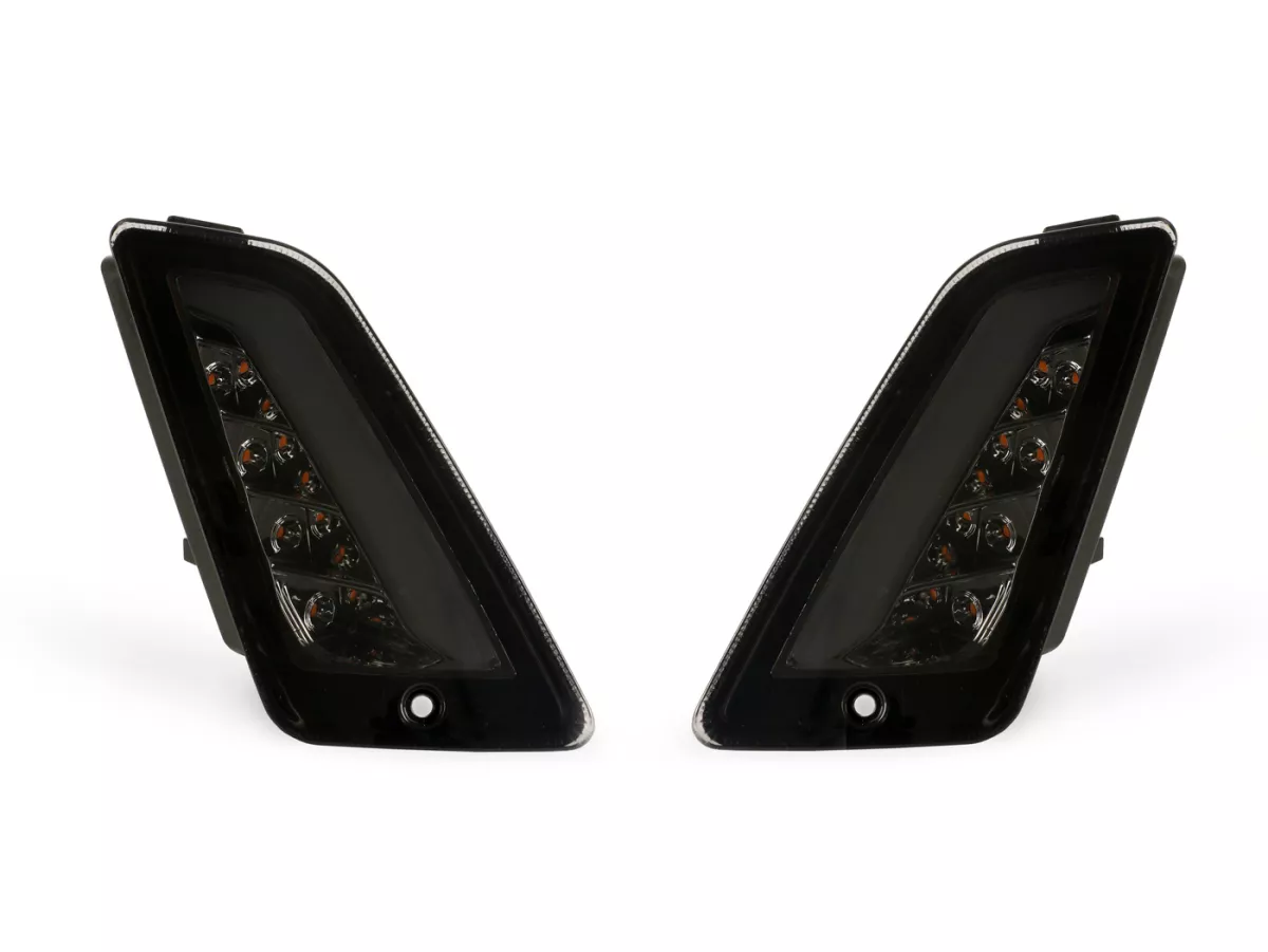 Set indicatori di direzione anteriori -4 CORSA (2014-) LED, luce di marcia diurna (E-mark)- Vespa GT, GTL, GTV, GTS 125-300, HPE, Supertech (2019-2022) - fumè
