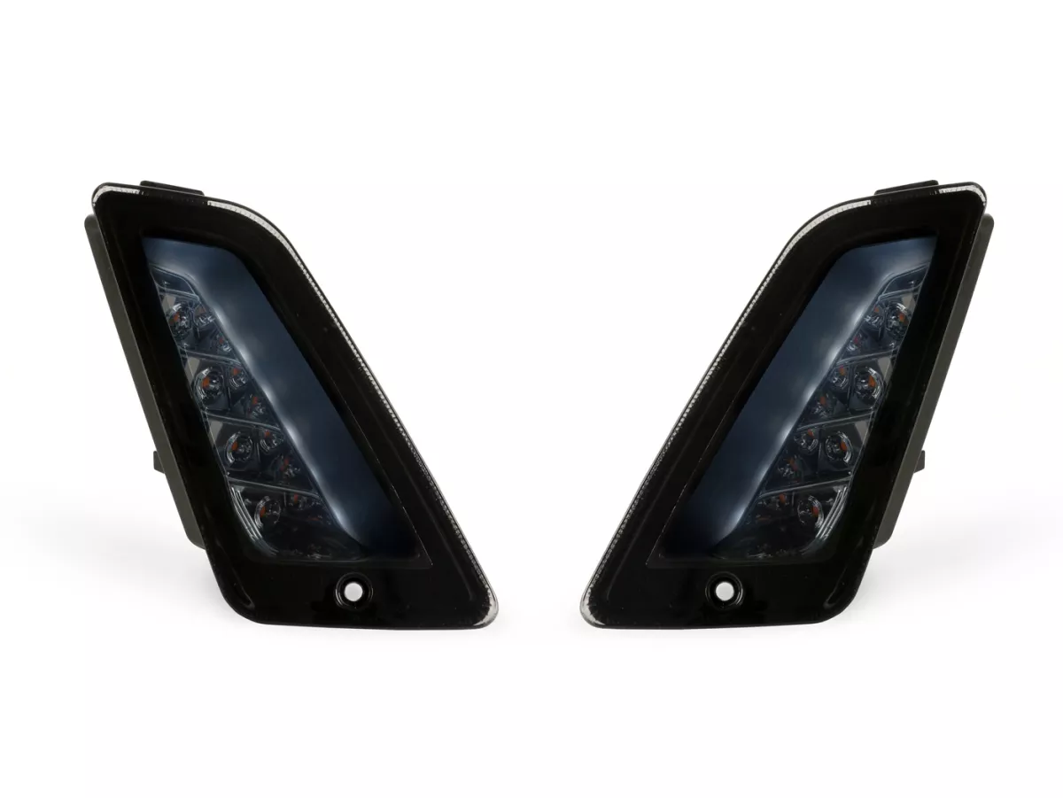 Set indicatori di direzione anteriori -4 CORSA (2014-) LED, luce di marcia diurna (E-mark)- Vespa GT, GTL, GTV, GTS 125-300, HPE, Supertech (2019-2022) - fumè
