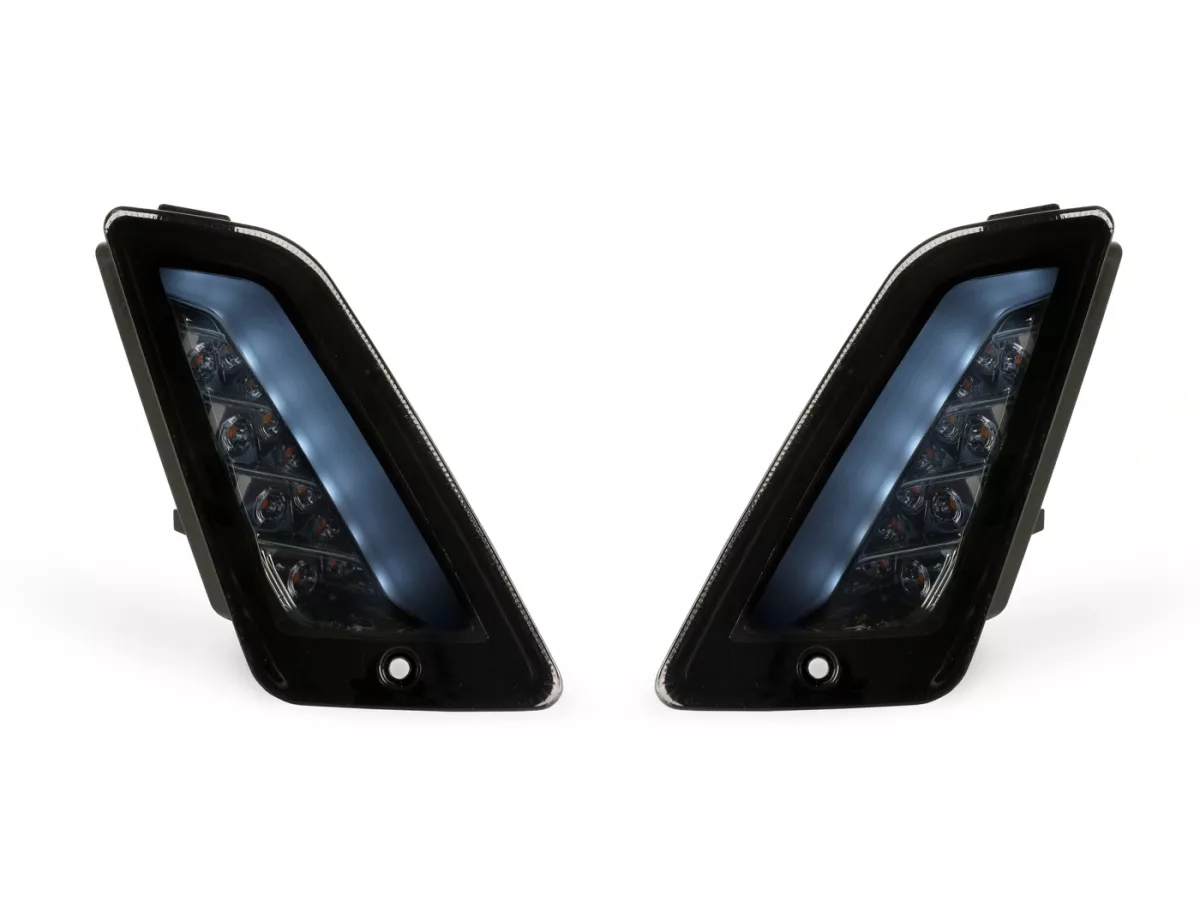 Set indicatori di direzione anteriori -4 CORSA (2014-) LED, luce di marcia diurna (E-mark)- Vespa GT, GTL, GTV, GTS 125-300, HPE, Supertech (2019-2022) - fumè