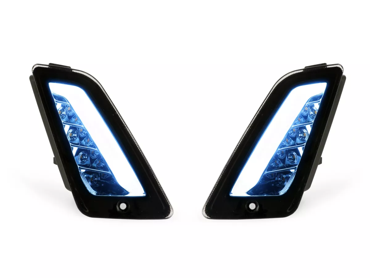 Set indicatori di direzione anteriori -4 CORSA (2014-) LED, luce di marcia diurna (E-mark)- Vespa GT, GTL, GTV, GTS 125-300, HPE, Supertech (2019-2022) - fumè